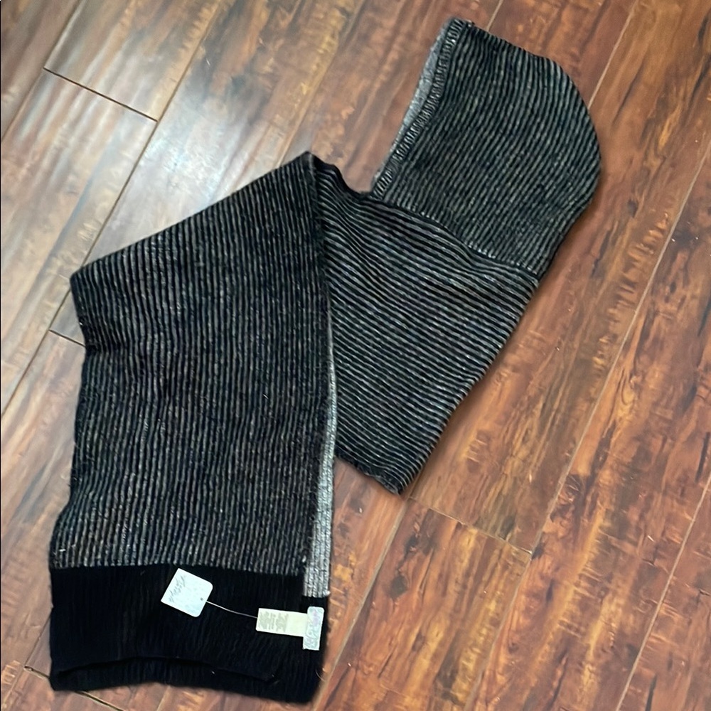 Free People Striped Black and Gray Scarf Hat